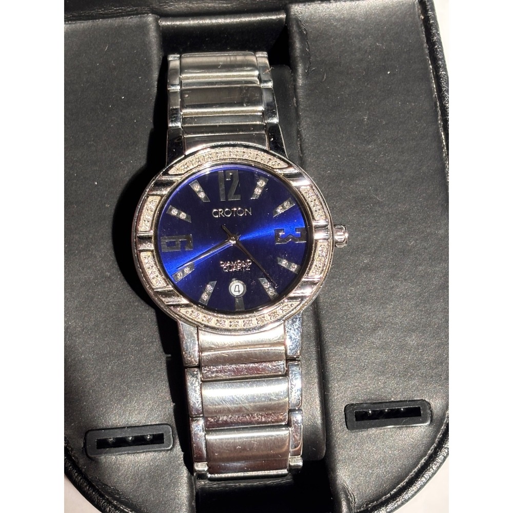 Croton Men's Swiss Movement Stainless Steel Blue Dial DIAMONDS